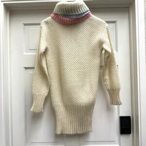Vintage 1980s Mohair Blend Triple Layer Turtleneck Sweater Pink Blue Cream